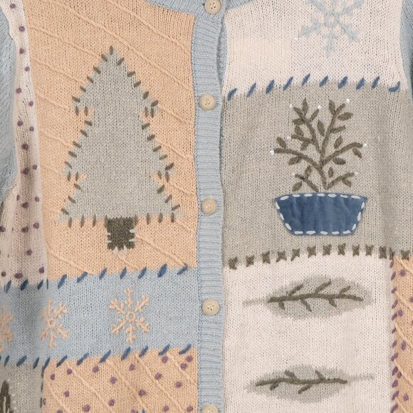 90s Cardigan Sweater M Womens Momcore Cottagecore Winter Pastels Blue Boho Indie - Picture 3 of 7